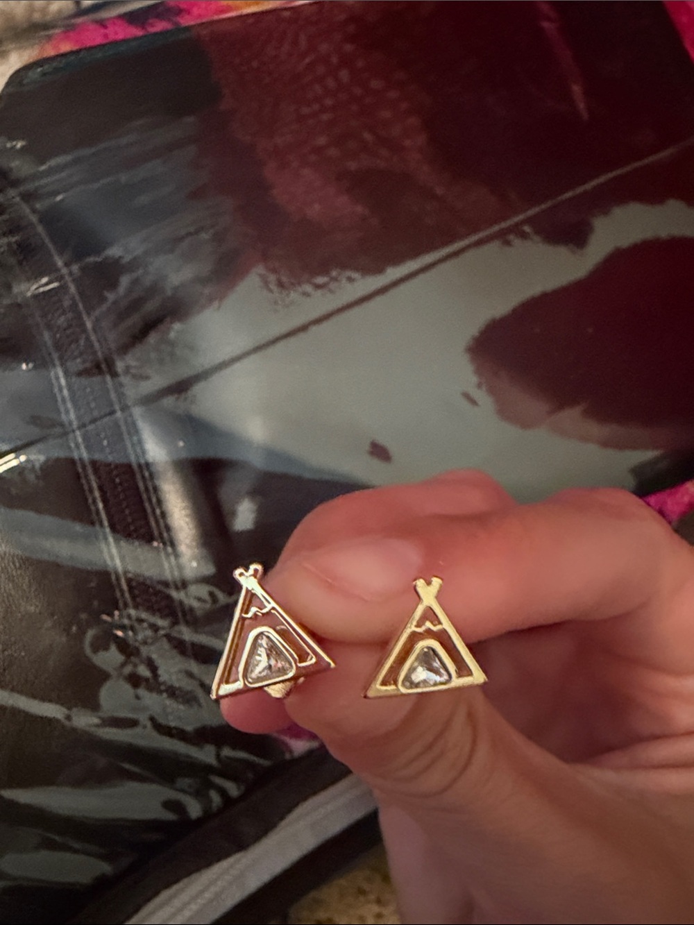 Gold Triangle Crystal Stud Earrings - Women Jewelry